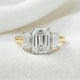 Emerald Platinum Trilogy Yellow Gold Band Moissanite Engagement Ring - Moissanite Engagement Rings