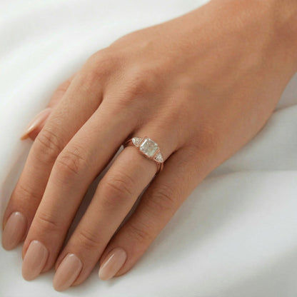 Asscher Trilogy Diamond Engagement Ring - Moissanite Engagement Rings