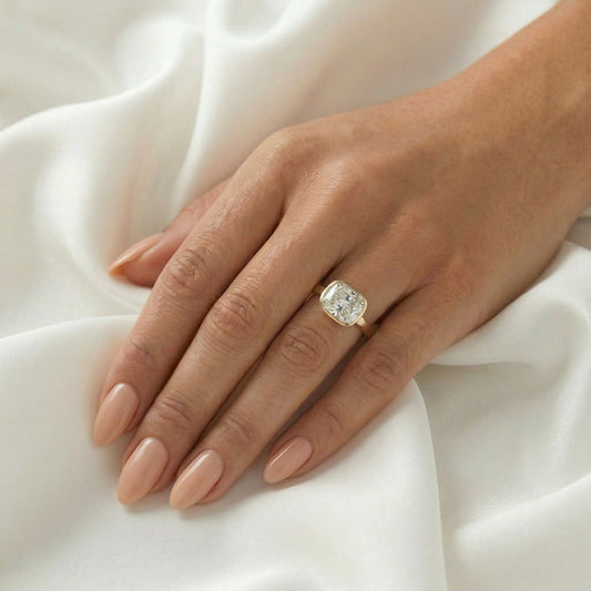 East West Bezel Cushion Solitaire Diamond Engagement Ring - Moissanite Engagement Rings
