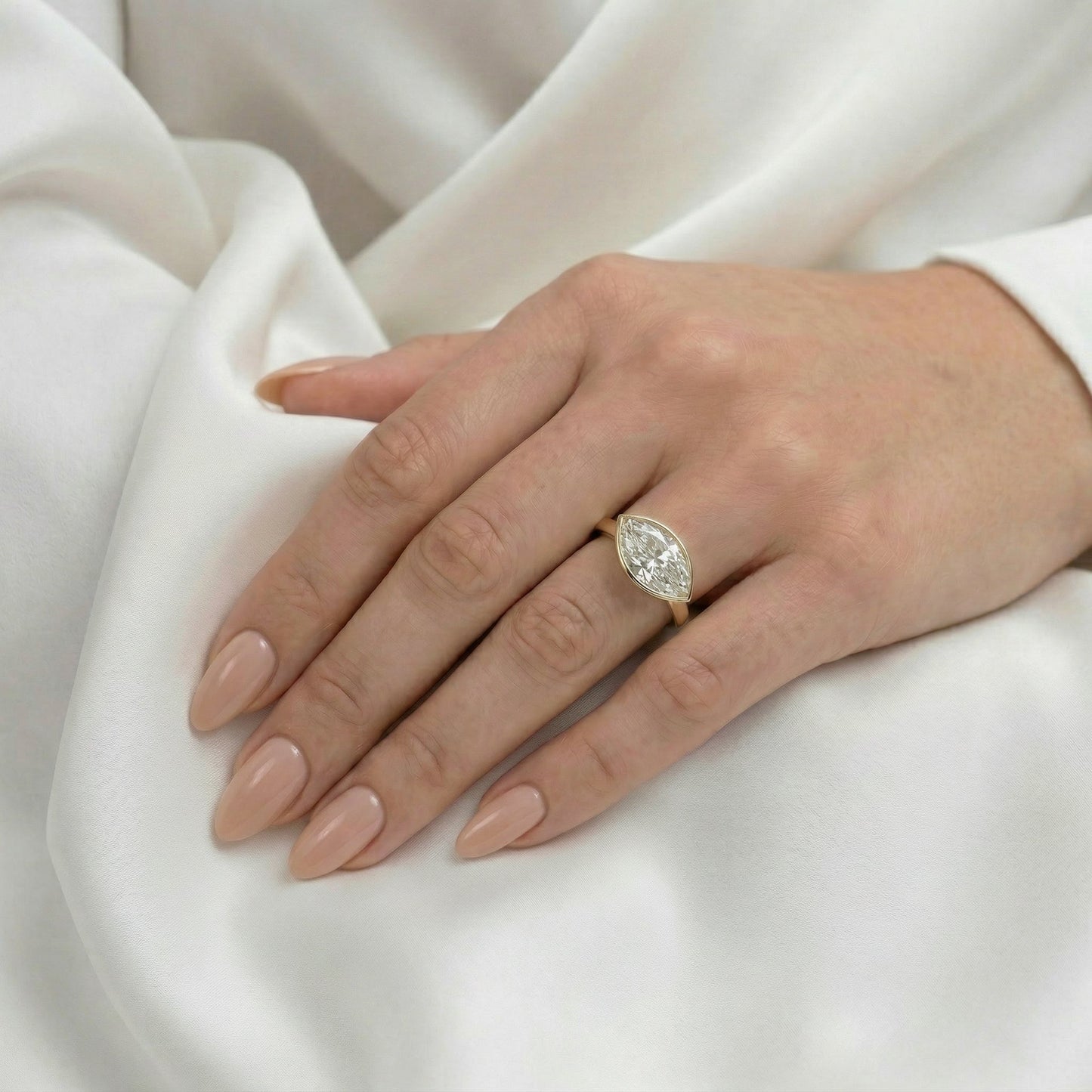 East West Bezel Marquise Solitaire Moissanite Engagement Ring