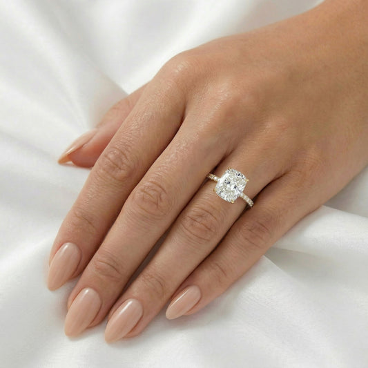 Elongated Cushion Full Pavé Diamond Engagement Ring - Moissanite Engagement Rings