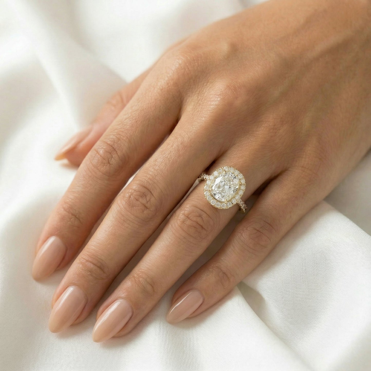 Elongated Cushion Halo Full Pavé Moissanite Engagement Ring