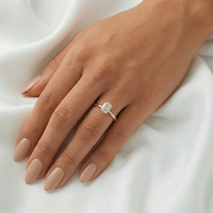 Elongated Cushion Hidden Halo Moissanite Engagement Ring