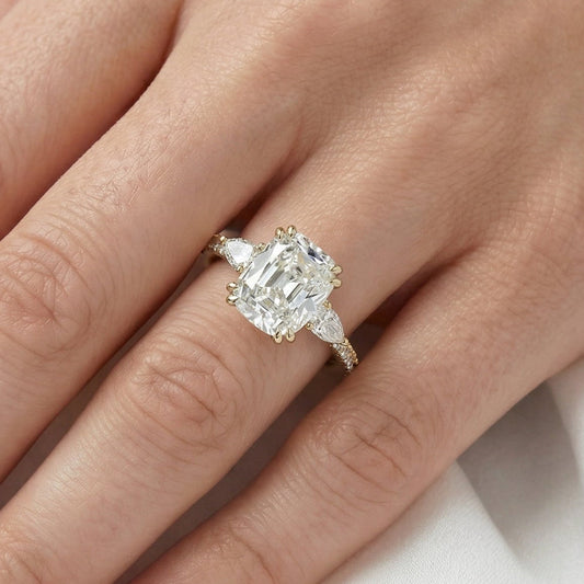 Elongated Cushion Trilogy Full Pavé Moissanite Engagement Ring