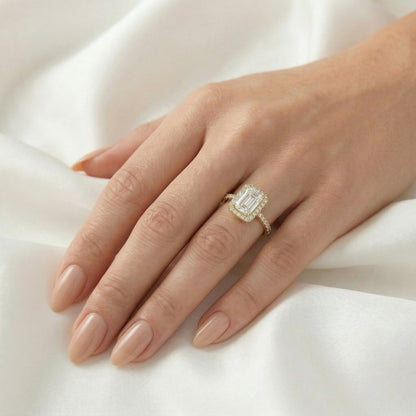 Emerald Halo Half Pavé Moissanite Engagement Ring