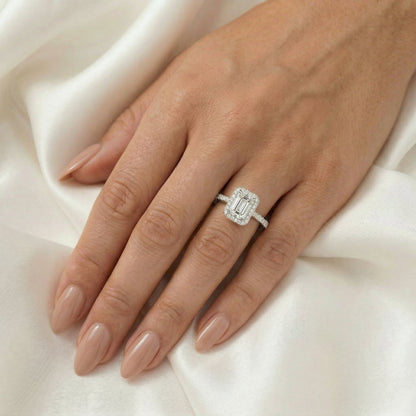 Emerald Halo Half Pavé Moissanite Engagement Ring