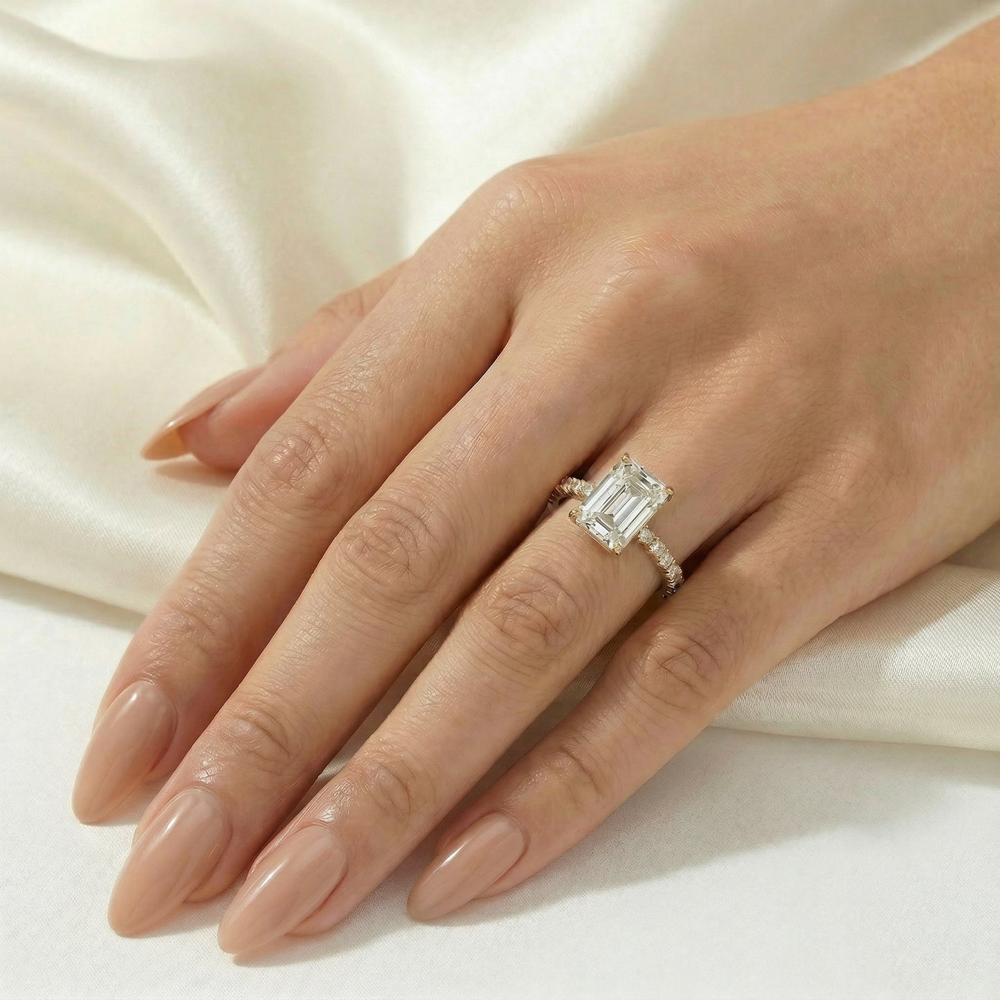 Emerald Hidden Halo Full Pavé Moissanite Engagement Ring