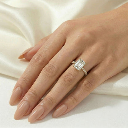 Emerald Hidden Halo Full Pavé Moissanite Engagement Ring