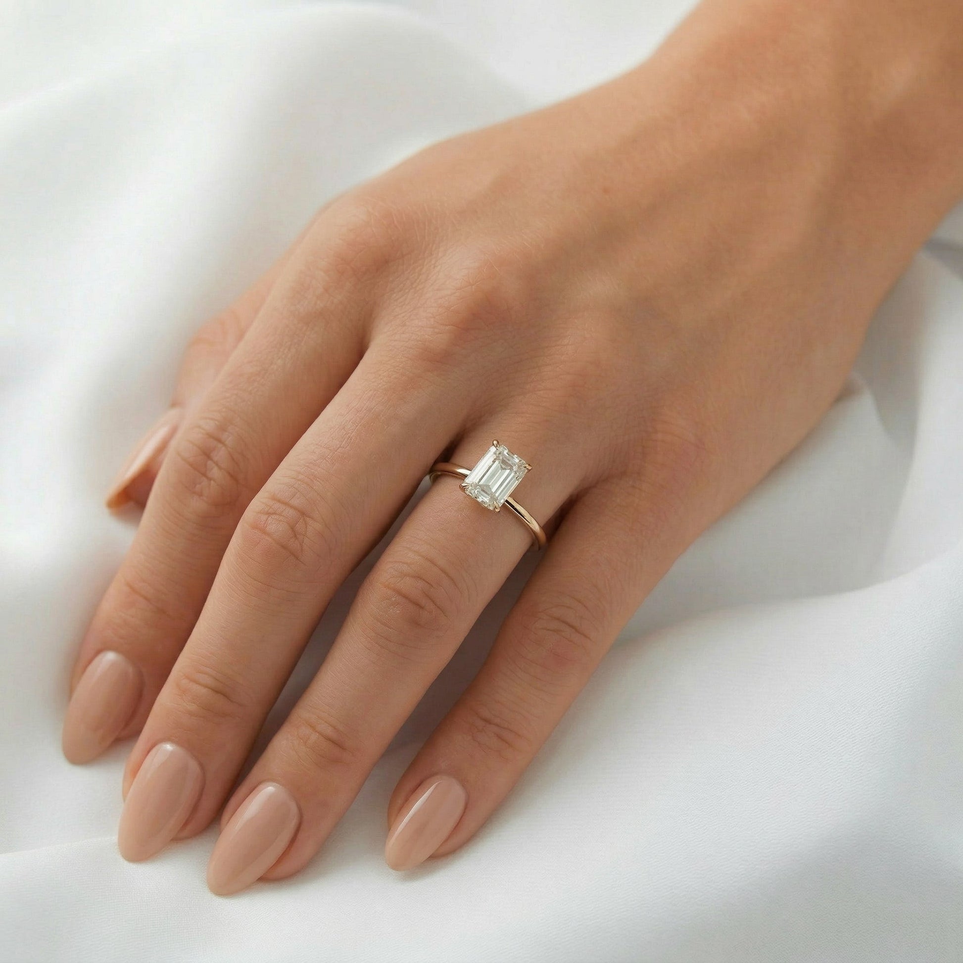 Emerald Solitaire Moissanite Engagement Ring - Moissanite Engagement Rings