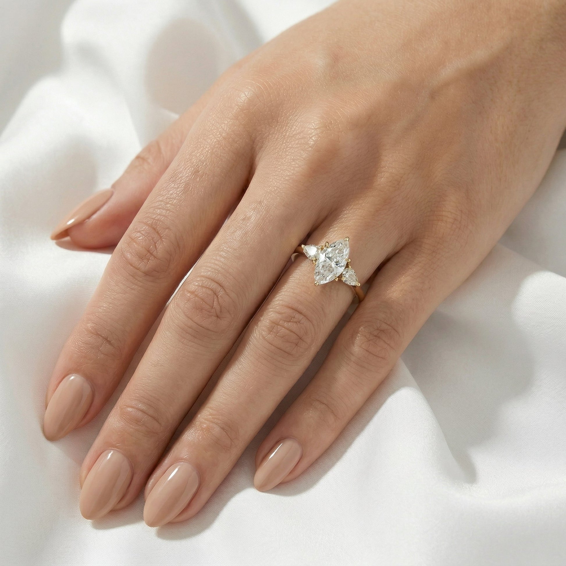 Marquise Trilogy Diamond Engagement Ring - Moissanite Engagement Rings