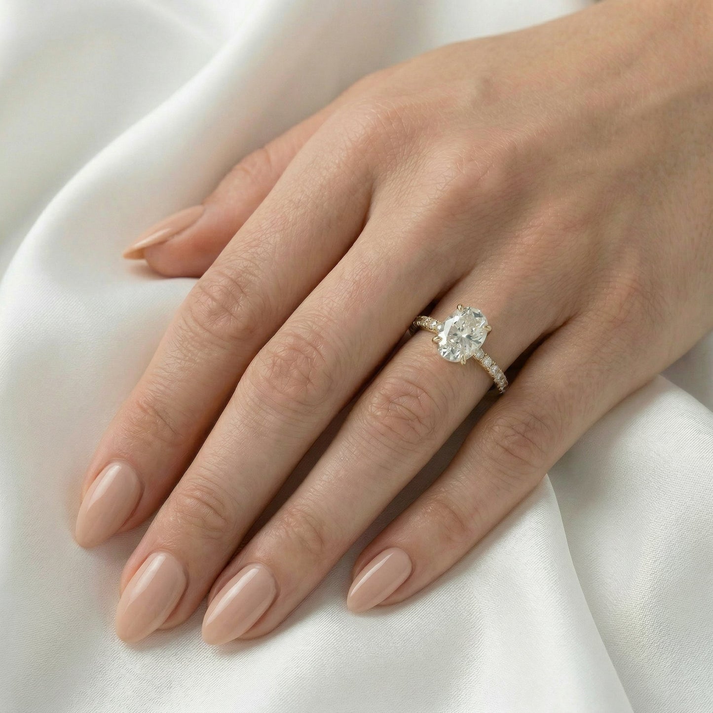 Oval Full Pavè Hidden Halo Diamond Engagement Ring