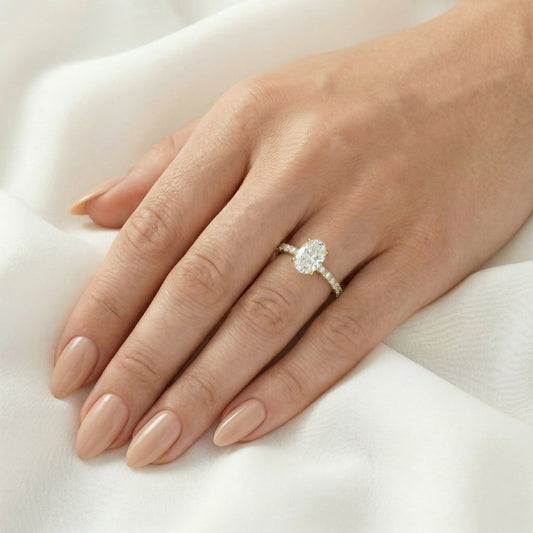 Oval Half Pavé Diamond Engagement Ring - Moissanite Engagement Rings