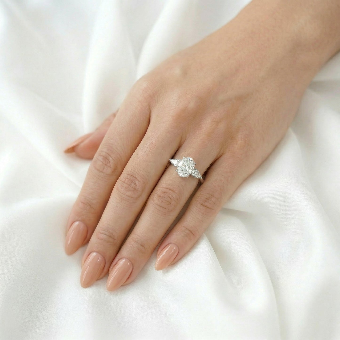 Oval Leaf Setting Moissanite Engagement Ring - Moissanite Engagement Rings