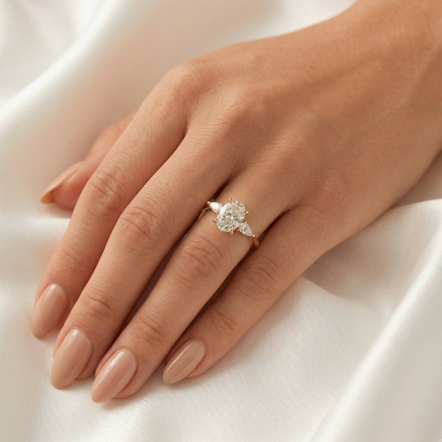Oval Pear Accent Stones Moissanite Engagement Ring