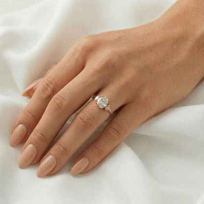 Oval Trilogy Oval Setting Diamond Engagement Ring - Moissanite Engagement Rings