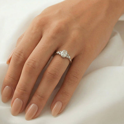 Oval Trio Accent Stones Moissanite Engagement Ring