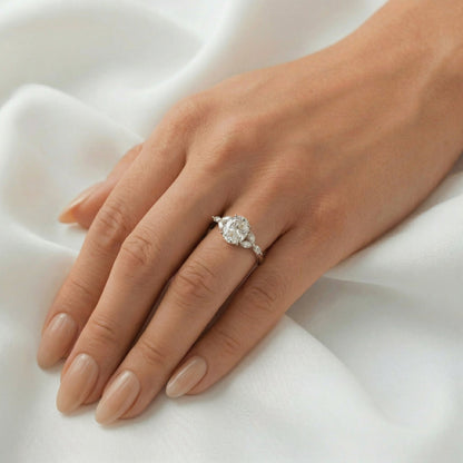 Oval Triple Marquise Accent Stones Moissanite Engagement Ring