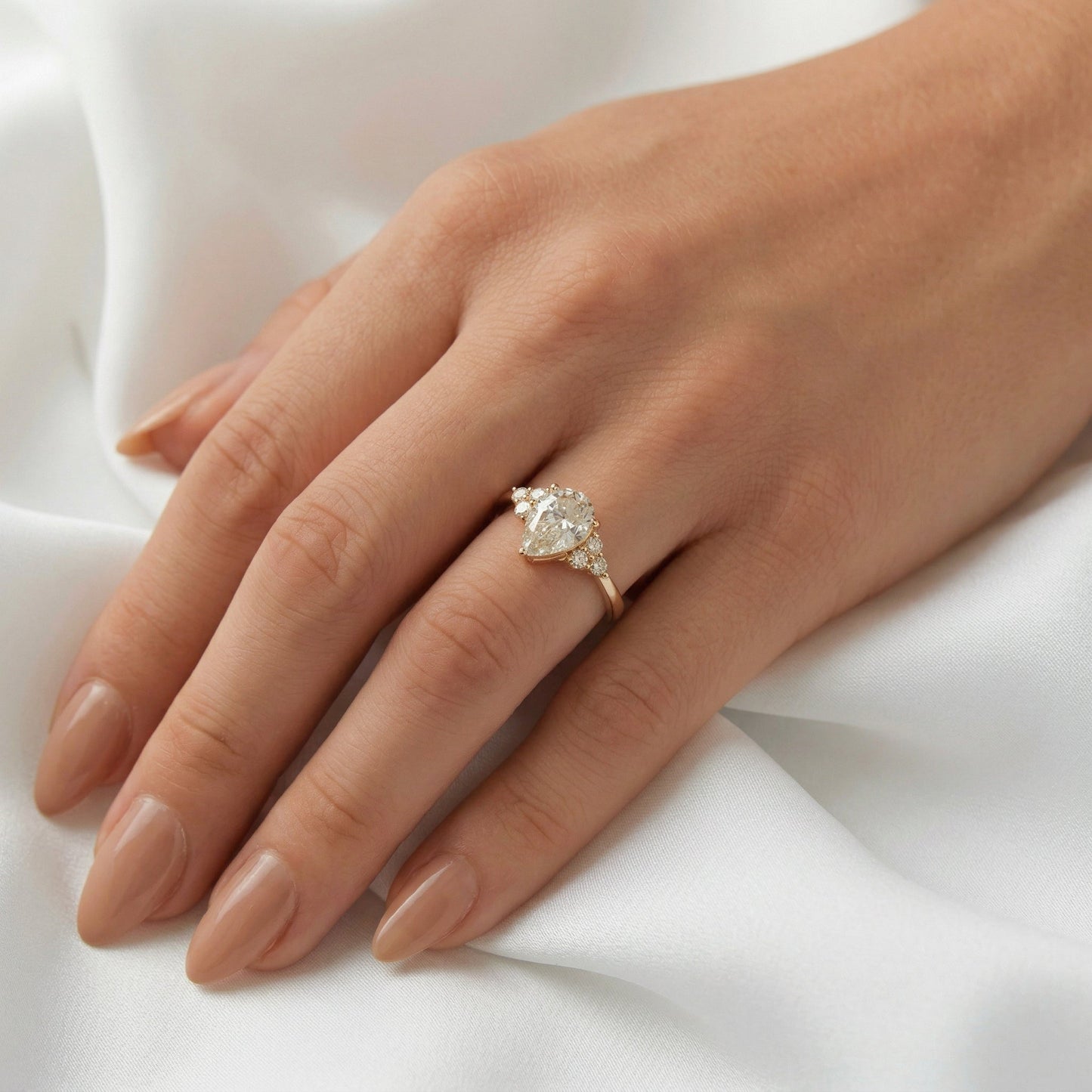 Pear Cluster Stones Moissanite Engagement Ring