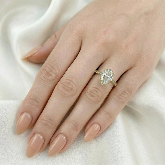 Pear Half Pavé Hidden Halo Diamond Engagement Ring - Moissanite Engagement Rings