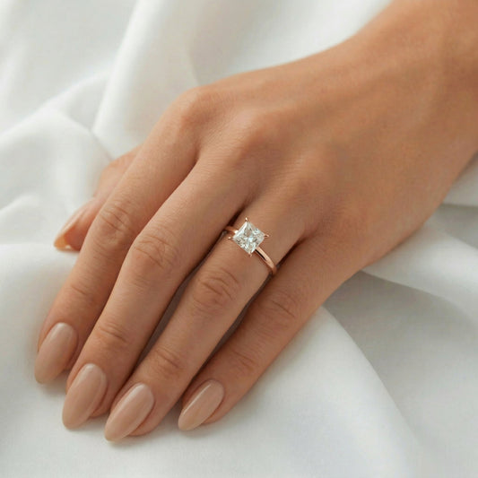Princess Solitaire Moissanite Engagement Ring - Moissanite Engagement Rings
