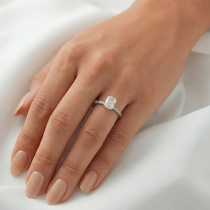 Radiant Hidden Halo & Semi Pave Diamond Engagement Ring