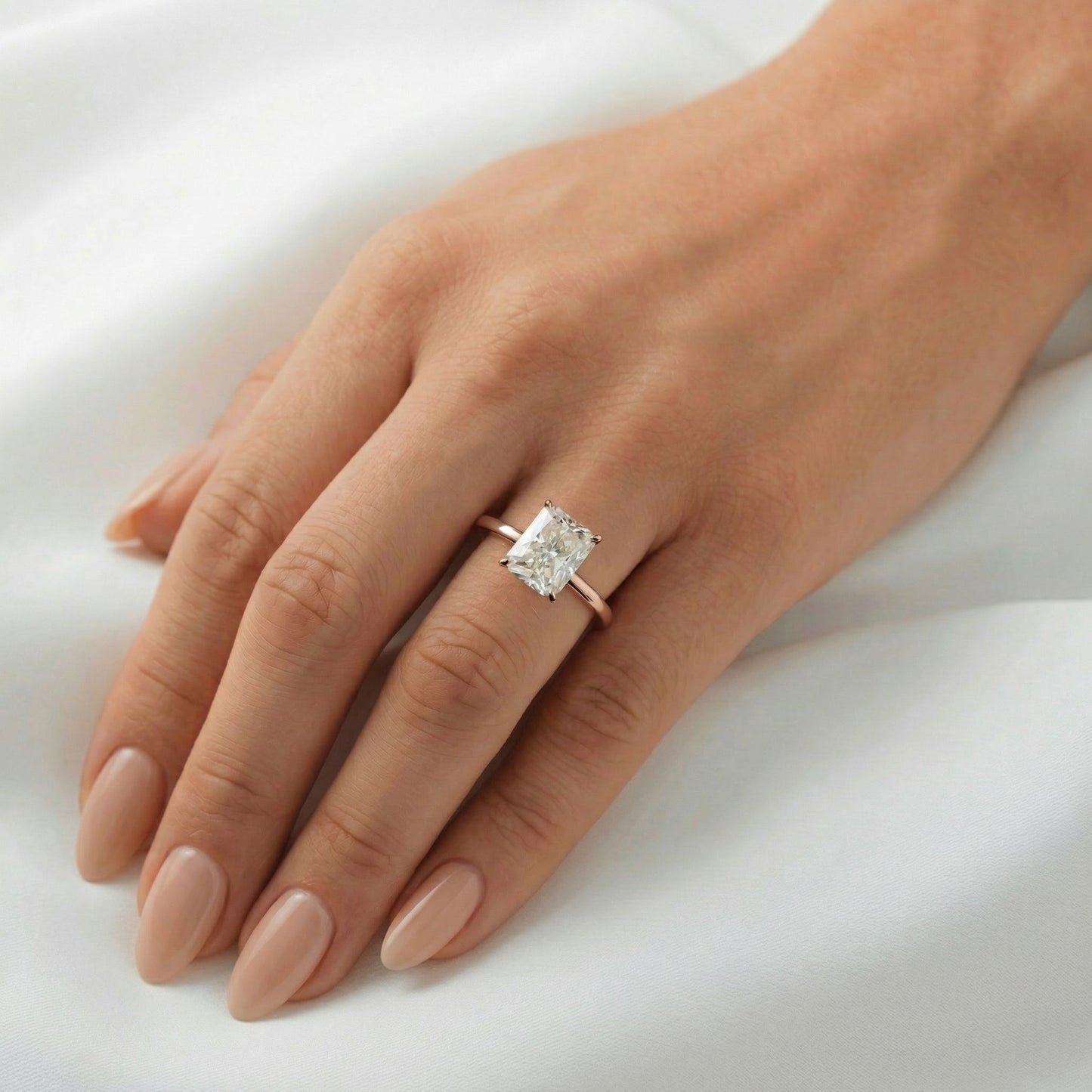 Radiant Hidden Halo Moissanite Engagement Ring