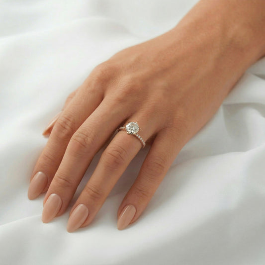 Round Half Pavé Moissanite Engagement Ring - Moissanite Engagement Rings