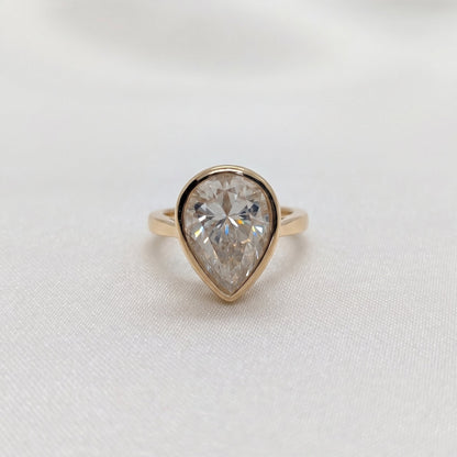 Pear Bezel Moissanite Engagement Ring - Moissanite Engagement Rings