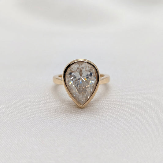 Pear Bezel Moissanite Engagement Ring - Moissanite Engagement Rings