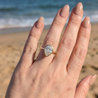 Pear Bezel Moissanite Engagement Ring - Moissanite Engagement Rings