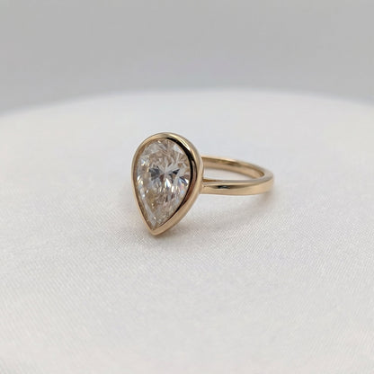 Pear Bezel Moissanite Engagement Ring - Moissanite Engagement Rings