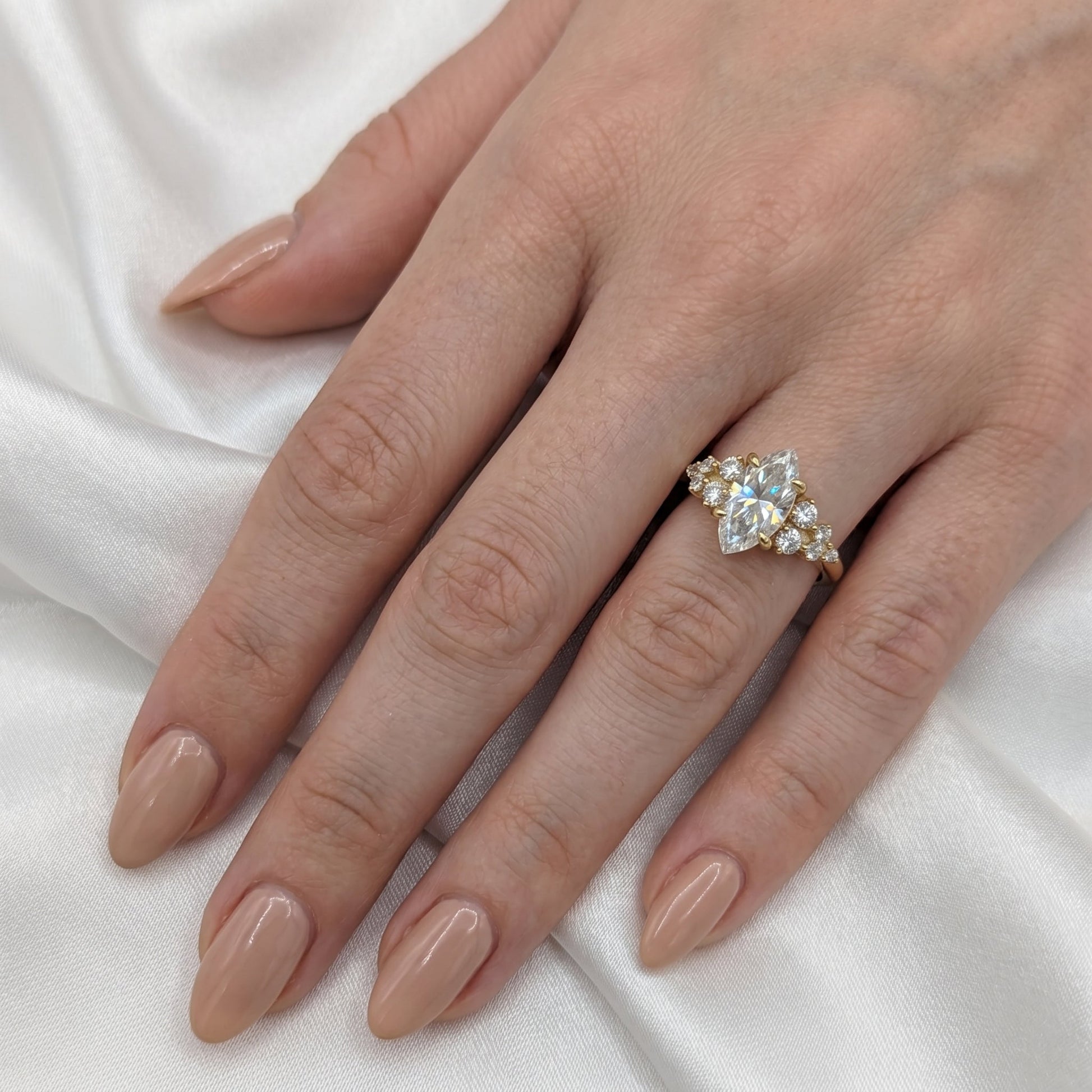 Marquise Cluster Stones Moissanite Engagement Ring — Guthrie Jewellery