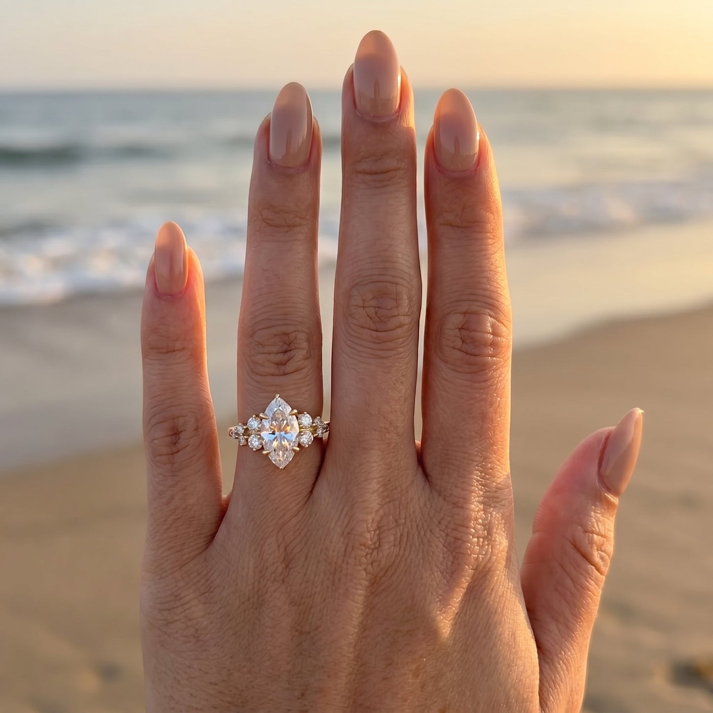 Marquise Cluster Stones Moissanite Engagement Ring - Moissanite Engagement Rings