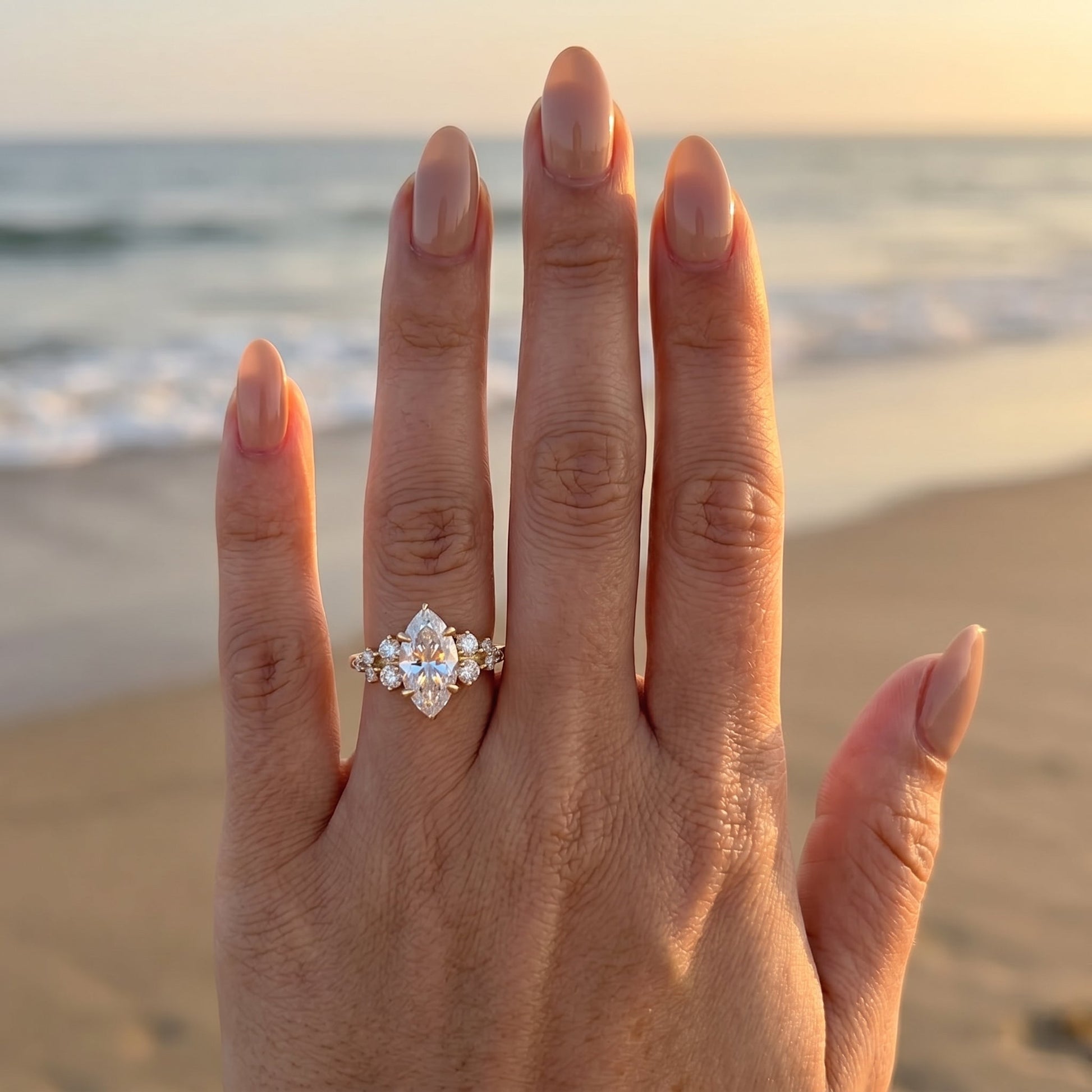 Marquise Cluster Stones Moissanite Engagement Ring - Moissanite Engagement Rings