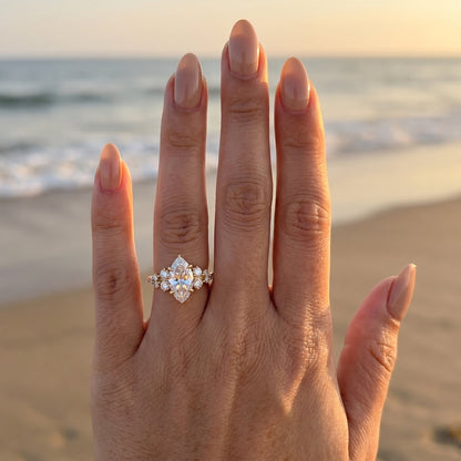 Marquise Cluster Stones Moissanite Engagement Ring - Moissanite Engagement Rings