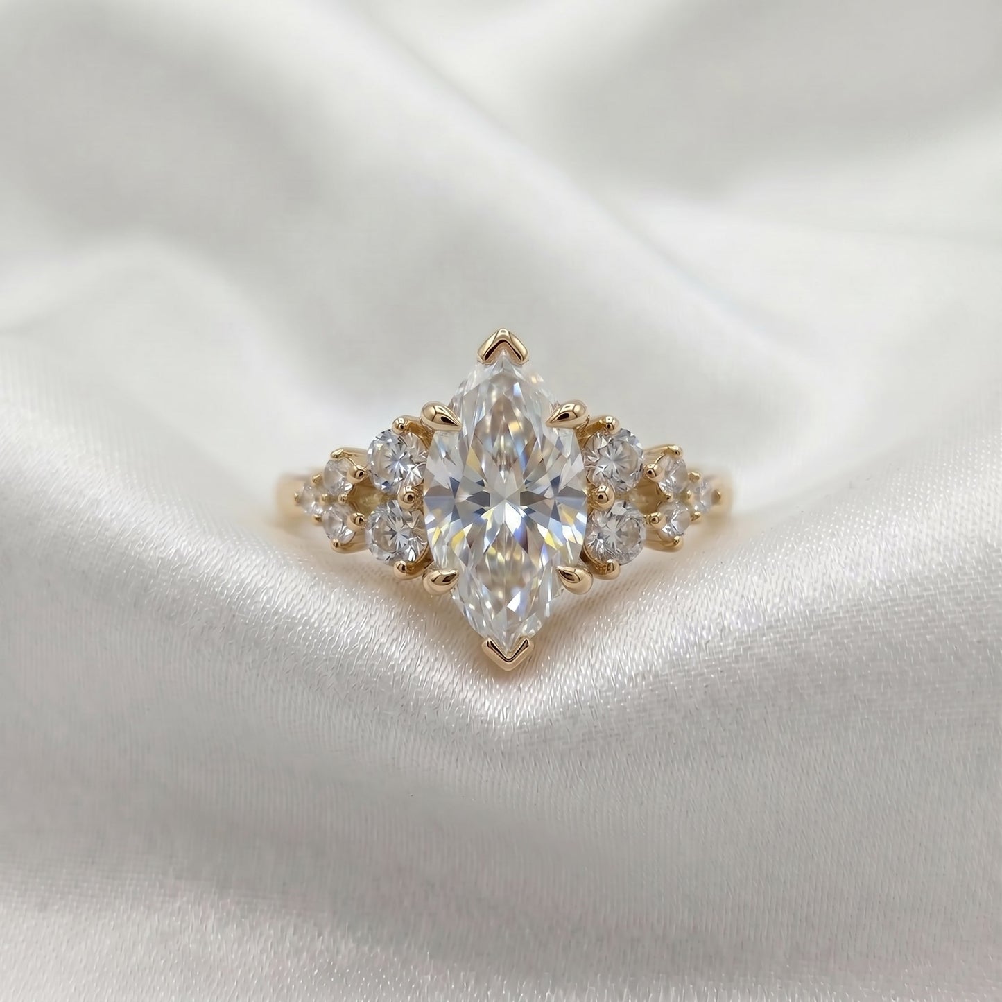 Marquise Cluster Stones Moissanite Engagement Ring - Moissanite Engagement Rings