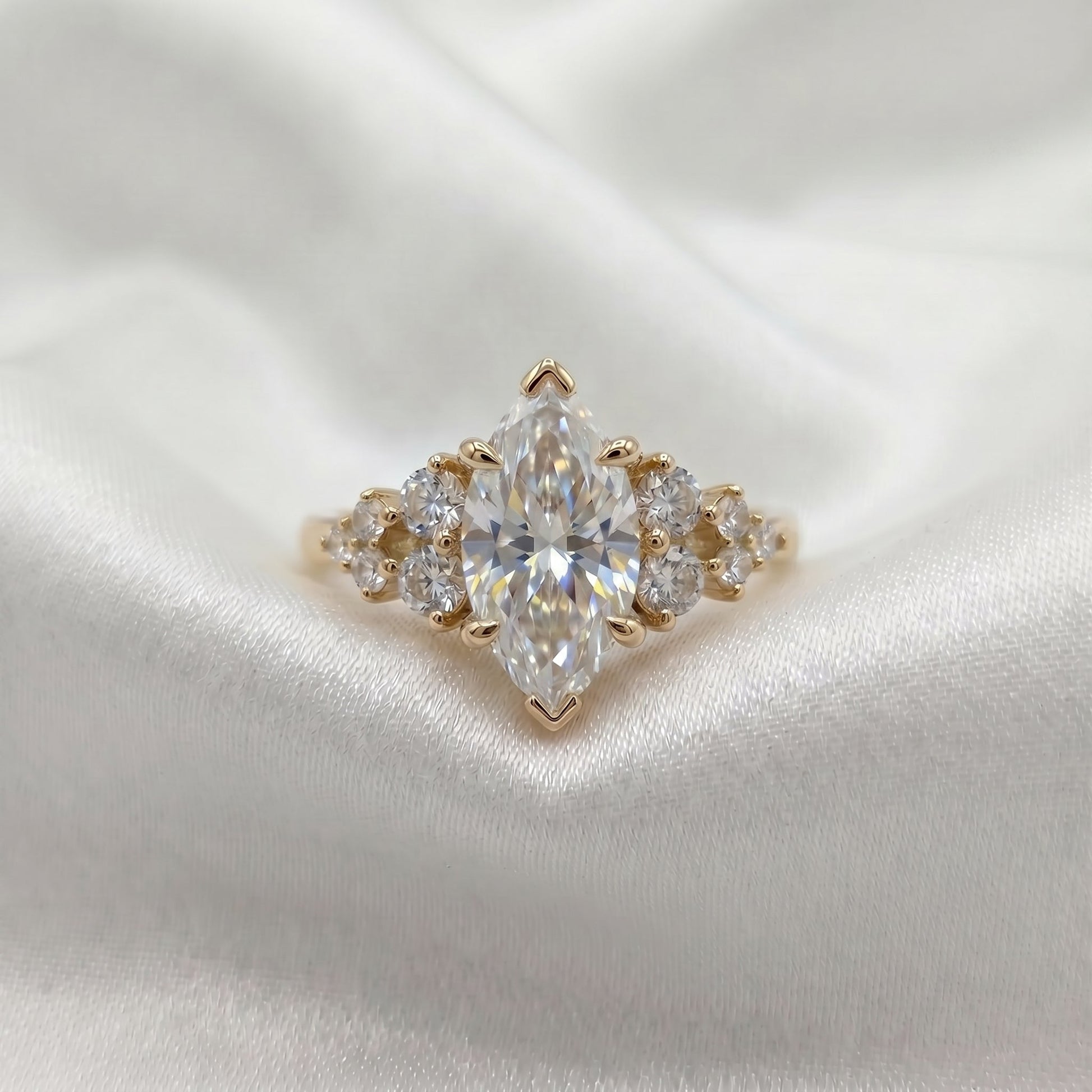 Marquise Cluster Stones Moissanite Engagement Ring - Moissanite Engagement Rings