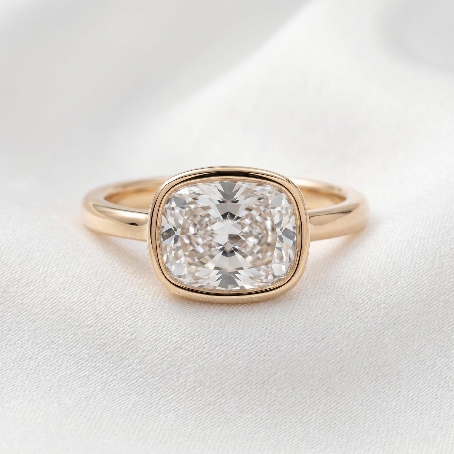 East West Bezel Elongated Cushion Moissanite Engagement Ring - Moissanite Engagement Rings