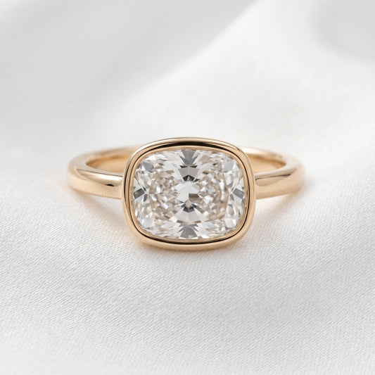 East West Bezel Elongated Cushion Moissanite Engagement Ring - Moissanite Engagement Rings