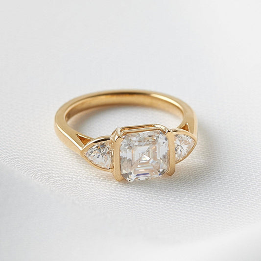 Asscher Trilogy Diamond Engagement Ring - Moissanite Engagement Rings