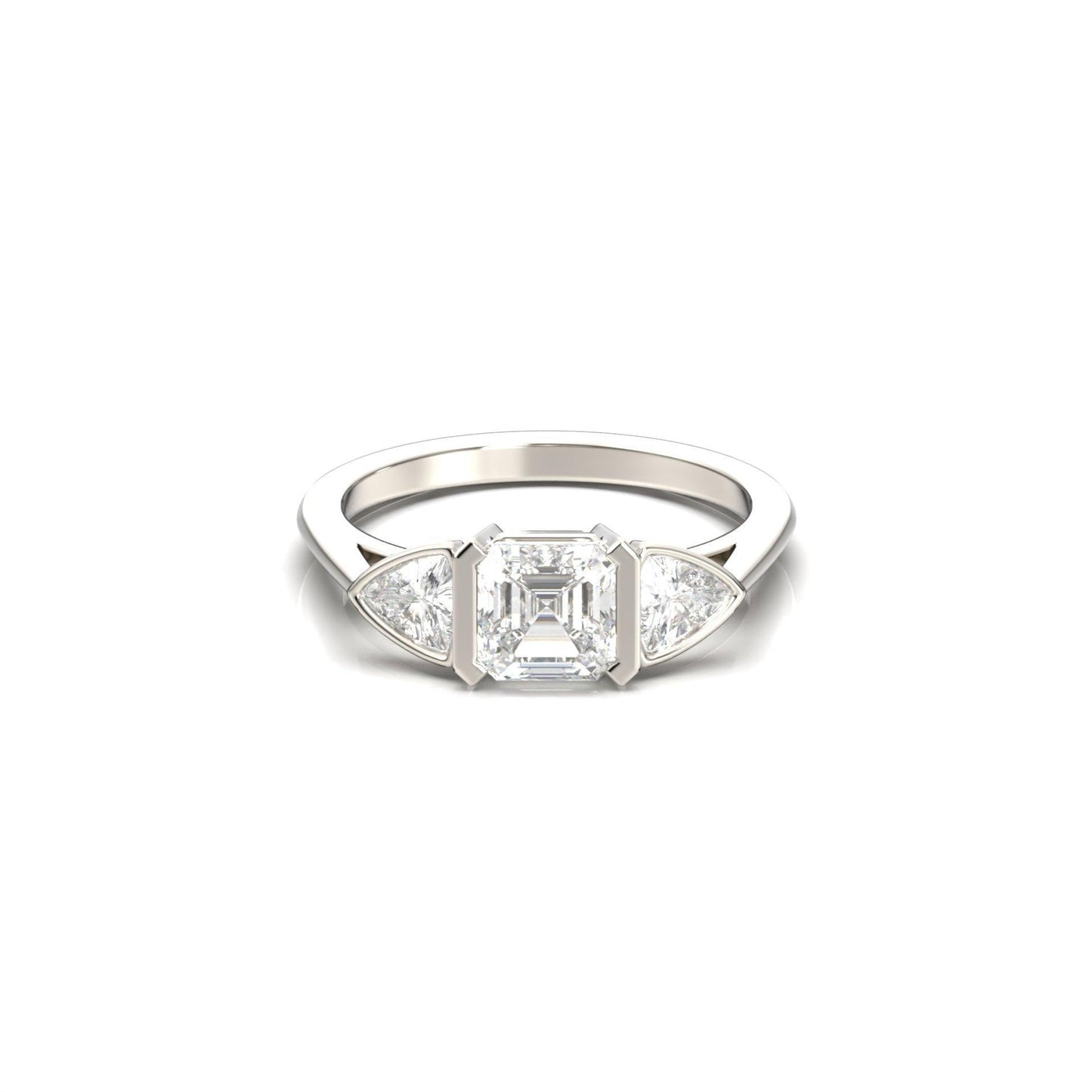 Asscher Trilogy Moissanite Engagement Ring - Moissanite Engagement Rings