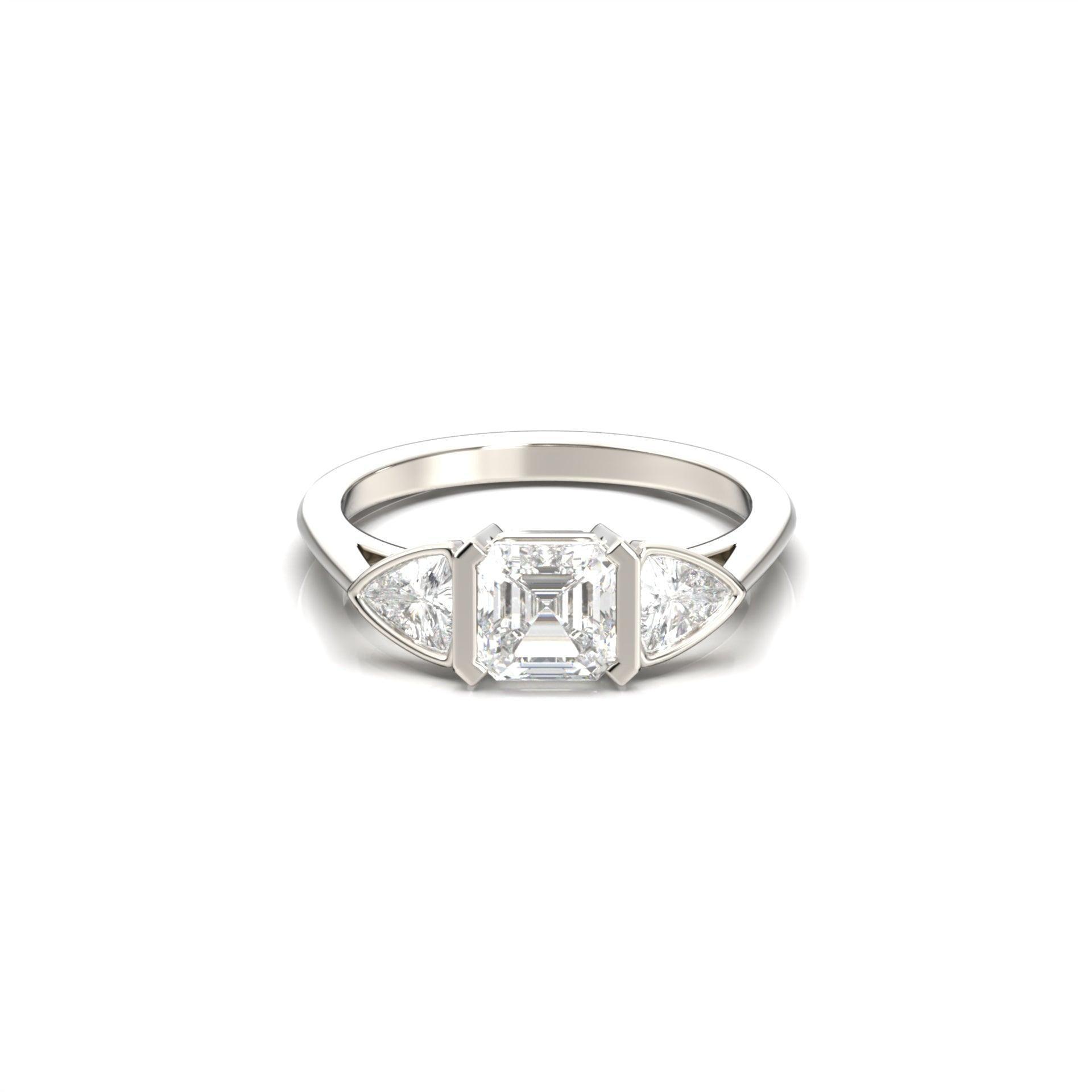 Asscher Trilogy Moissanite Engagement Ring - Moissanite Engagement Rings