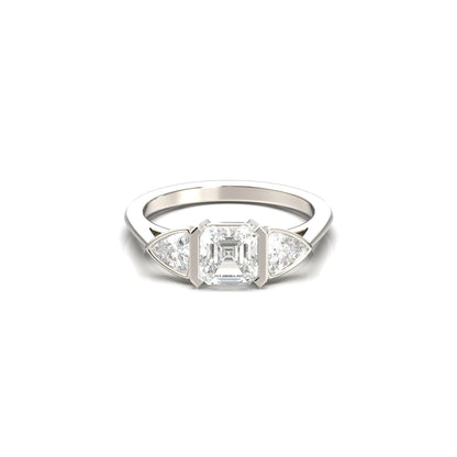Asscher Trilogy Moissanite Engagement Ring - Moissanite Engagement Rings
