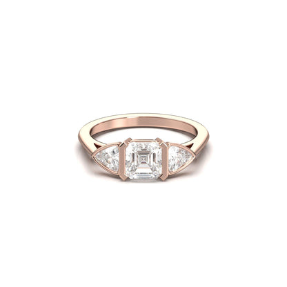 Asscher Trilogy Diamond Engagement Ring - Moissanite Engagement Rings
