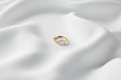 Asscher Trilogy Diamond Engagement Ring - Moissanite Engagement Rings