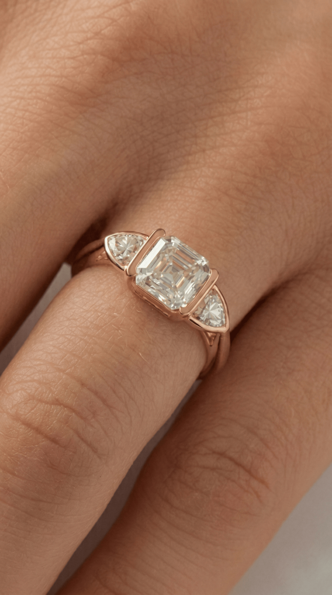 Asscher Trilogy Diamond Engagement Ring - Moissanite Engagement Rings