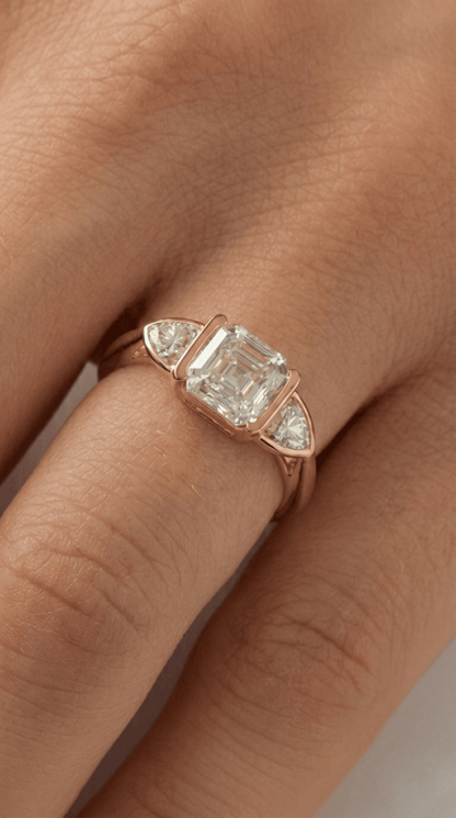 Asscher Trilogy Diamond Engagement Ring - Moissanite Engagement Rings