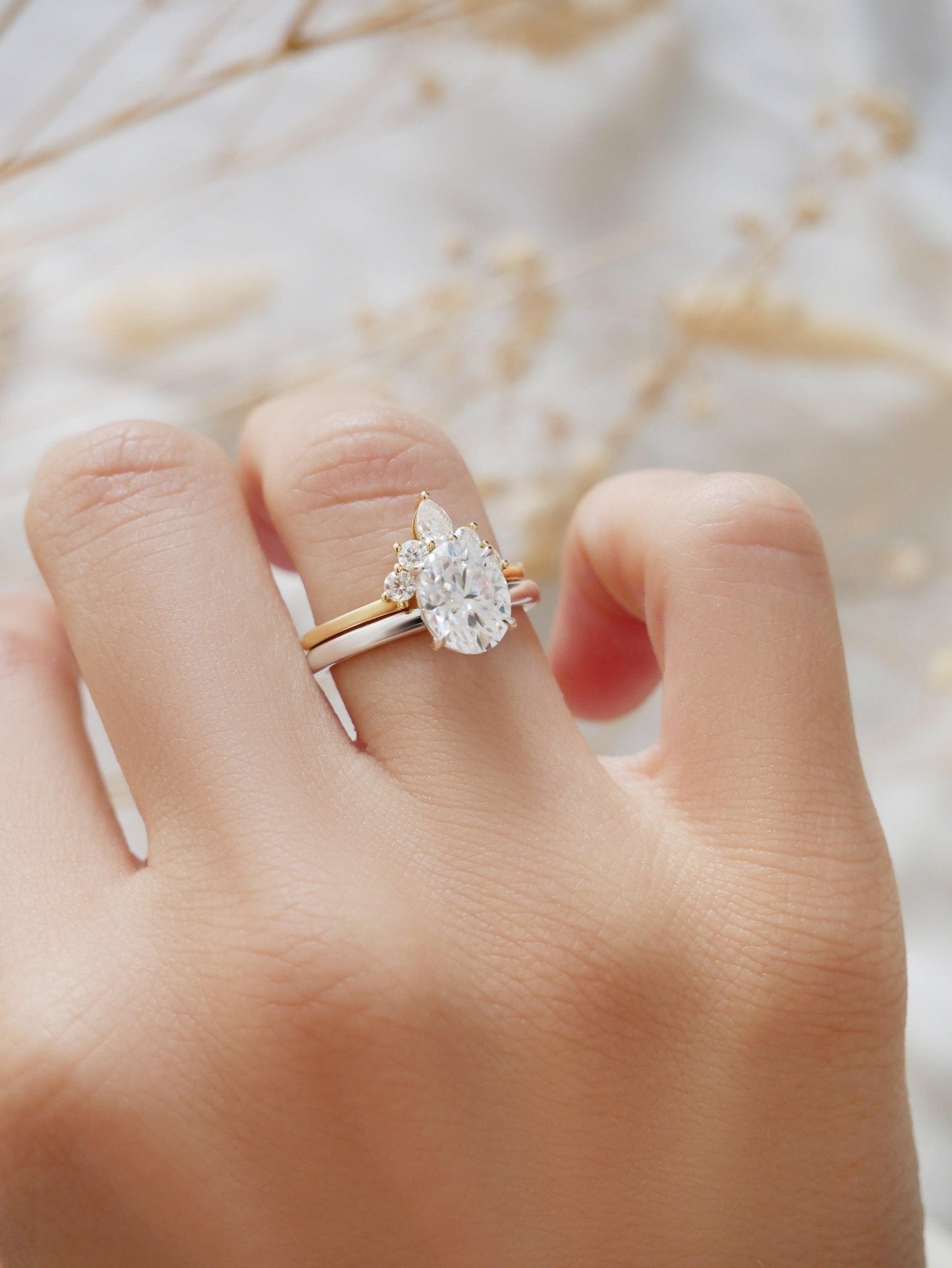 Curved Cluster Moissanite Wedding Band - Moissanite Engagement Rings