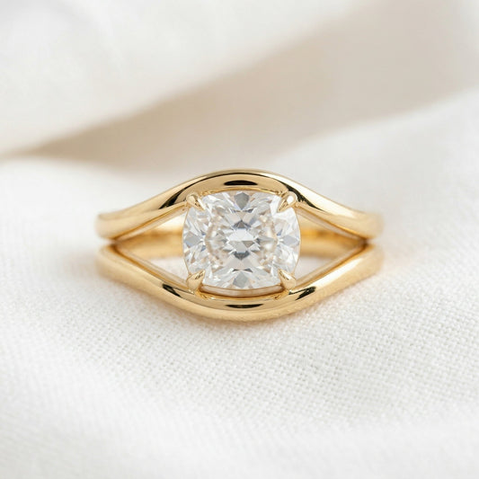 Cushion Cut with Curved Bypass Moissanite Engagement Ring - Moissanite Engagement Rings