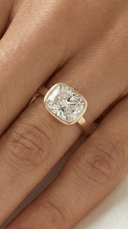 East West Bezel Cushion Solitaire Diamond Engagement Ring - Moissanite Engagement Rings